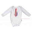 American's Birthday White Baby Jumpsuit & Red White Blue Striped Tie Print TH571